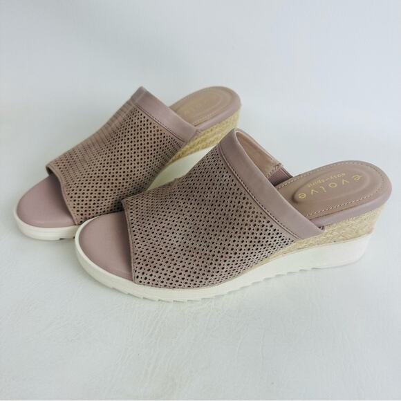 Evolve by Easy Spirit Womens Zooey Leather Wedge Heels Slide Sandal Pink Size 7M - Picture 1 of 11